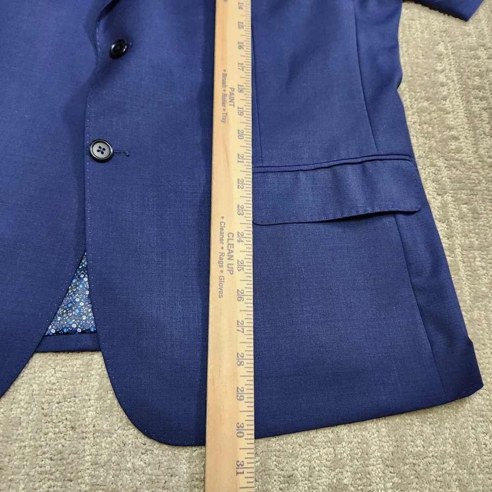 Paul Frederick Blazer Men 44S Blue Traveler Wool Stretch Modern Floral Lined
